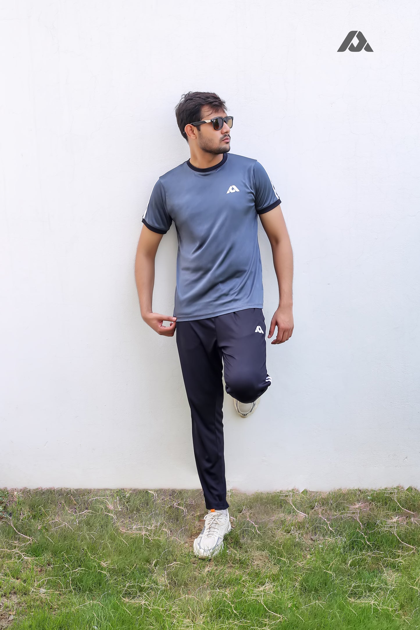Grey Shirt & Black Trouser with White Double Strips - Summer Track Suits for Men