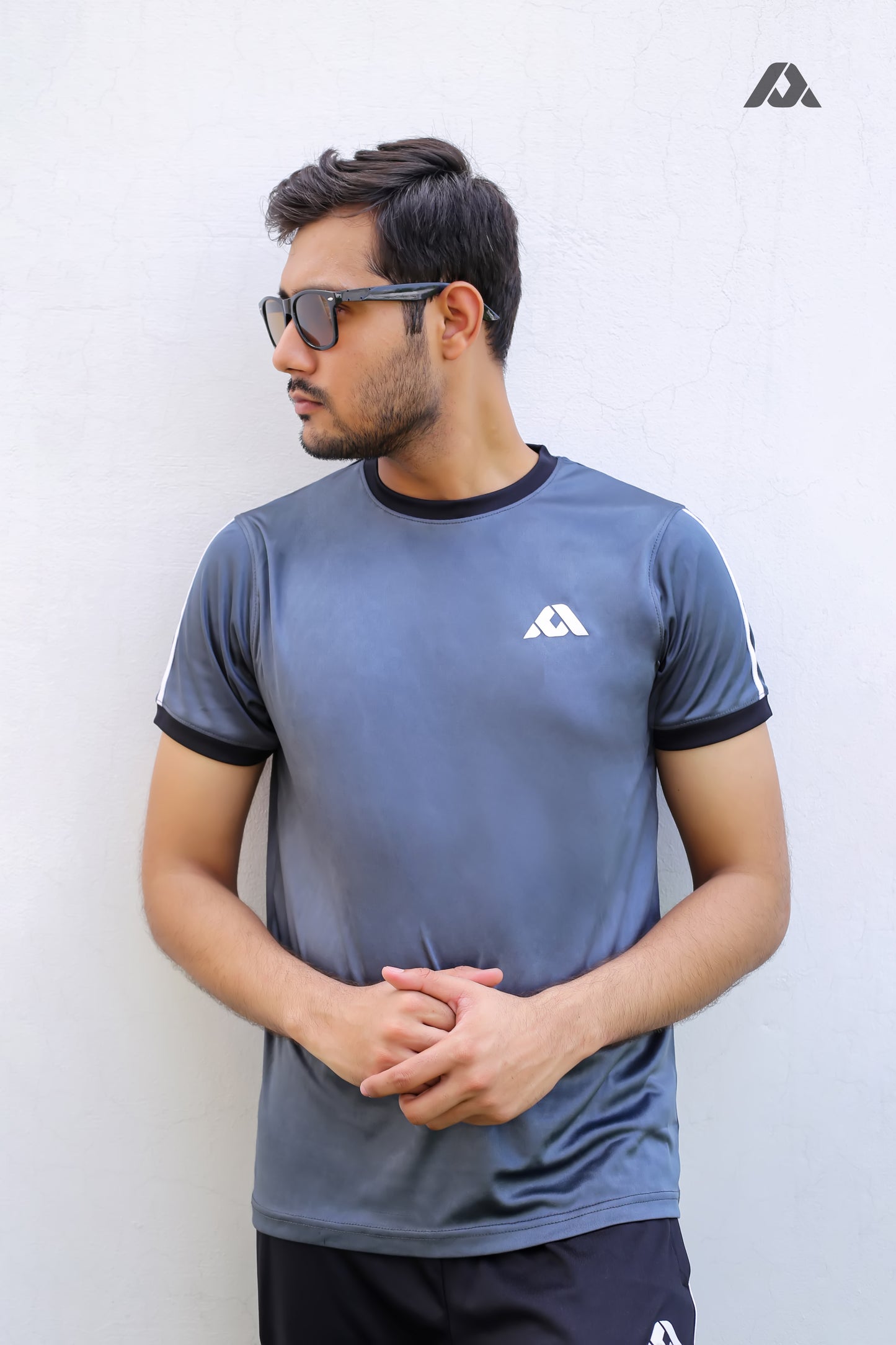 Grey Shirt & Black Trouser with White Double Strips - Summer Track Suits for Men