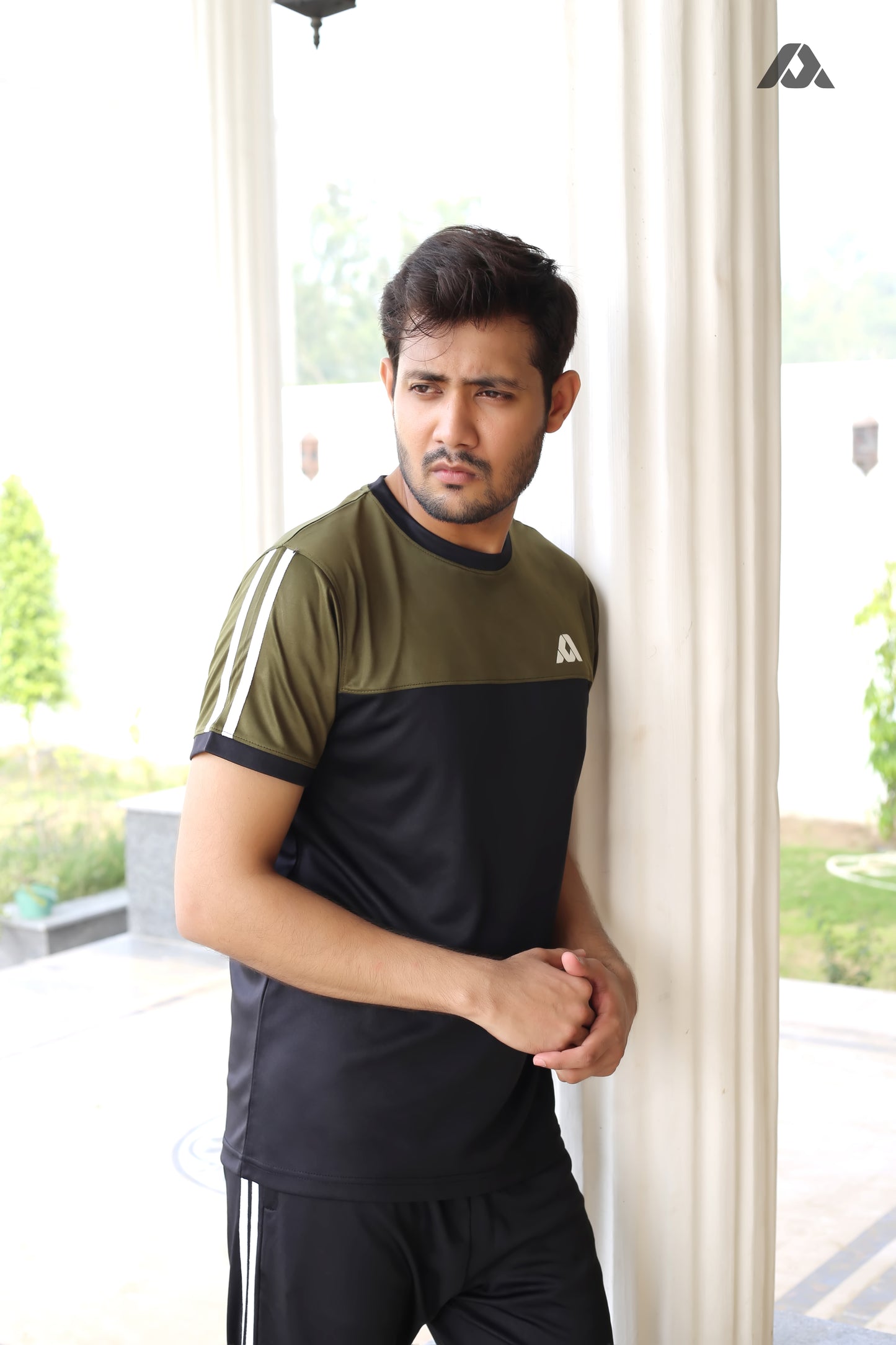 Olive Green & Black Trousers with white Double Stripes - Men's Summer Track Suit