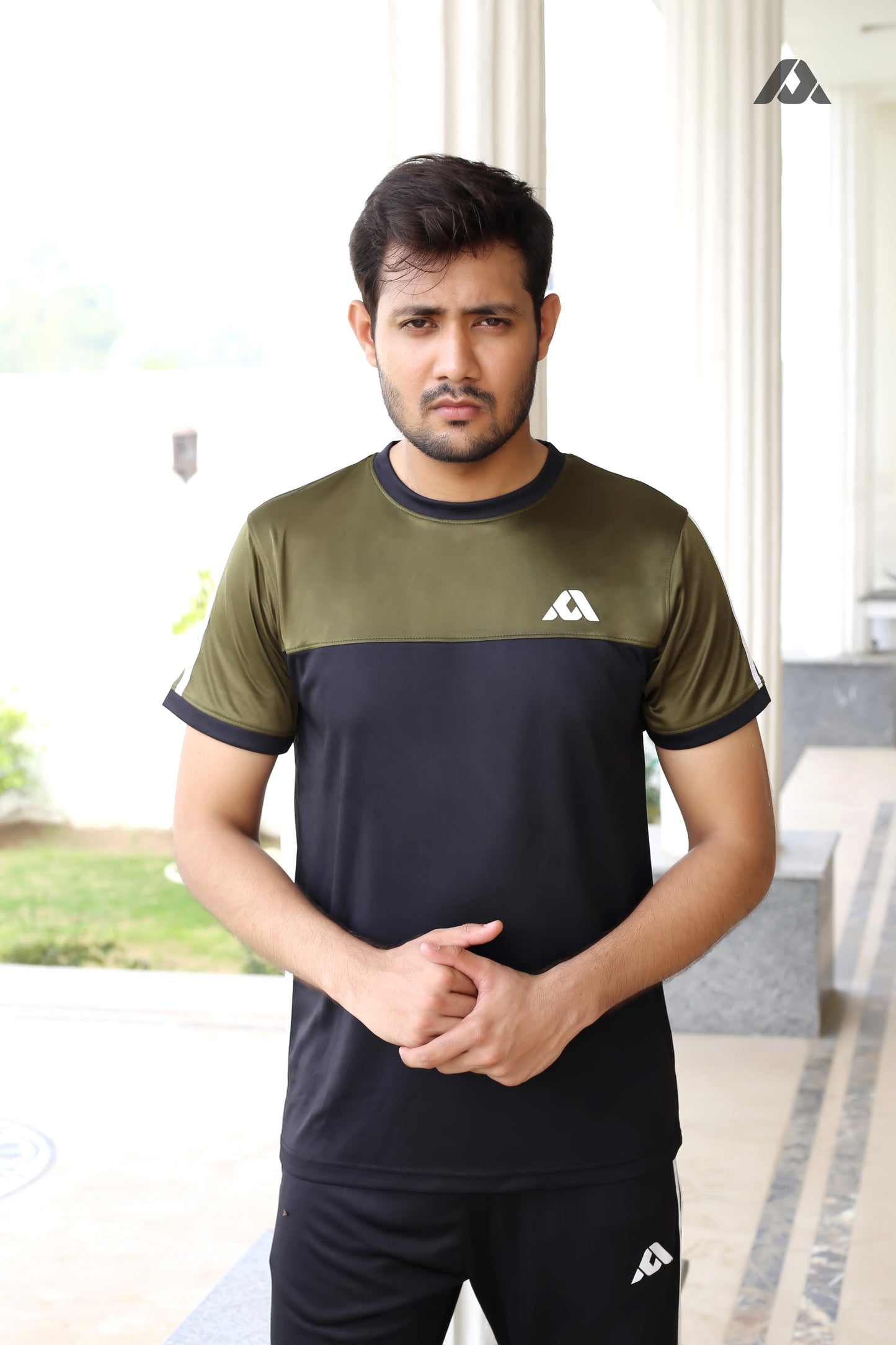 Olive Green & Black Trousers with white Double Stripes - Men's Summer Track Suit