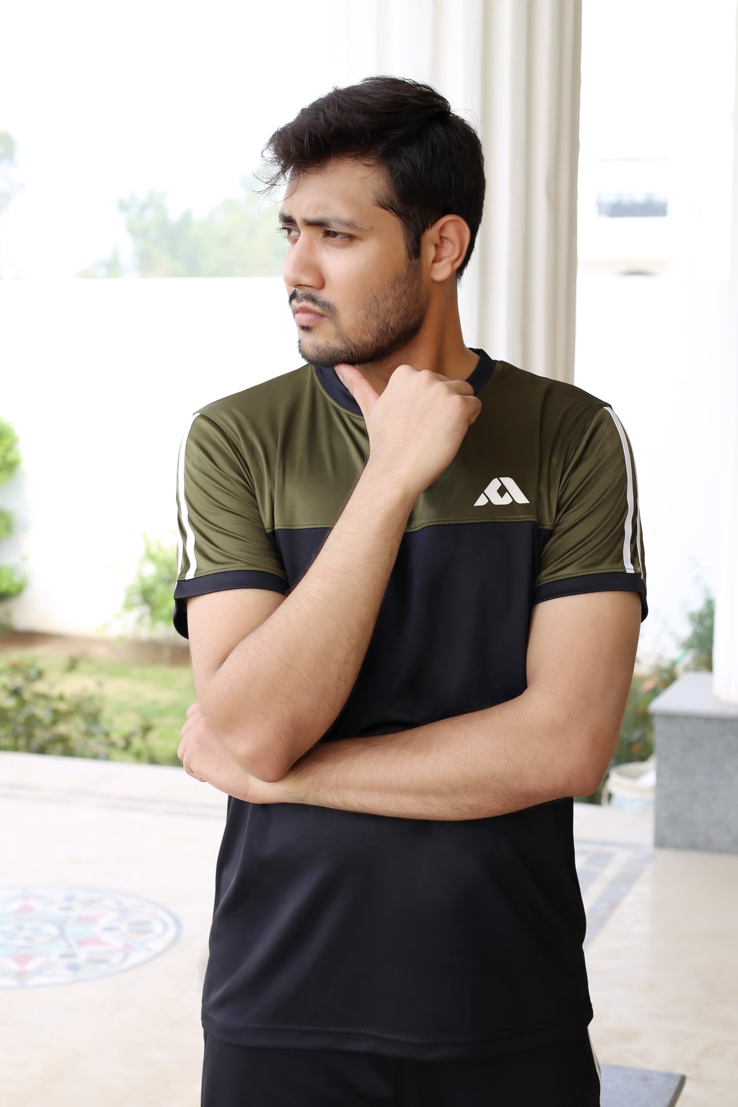 Olive Green & Black Trousers with white Double Stripes - Men's Summer Track Suit