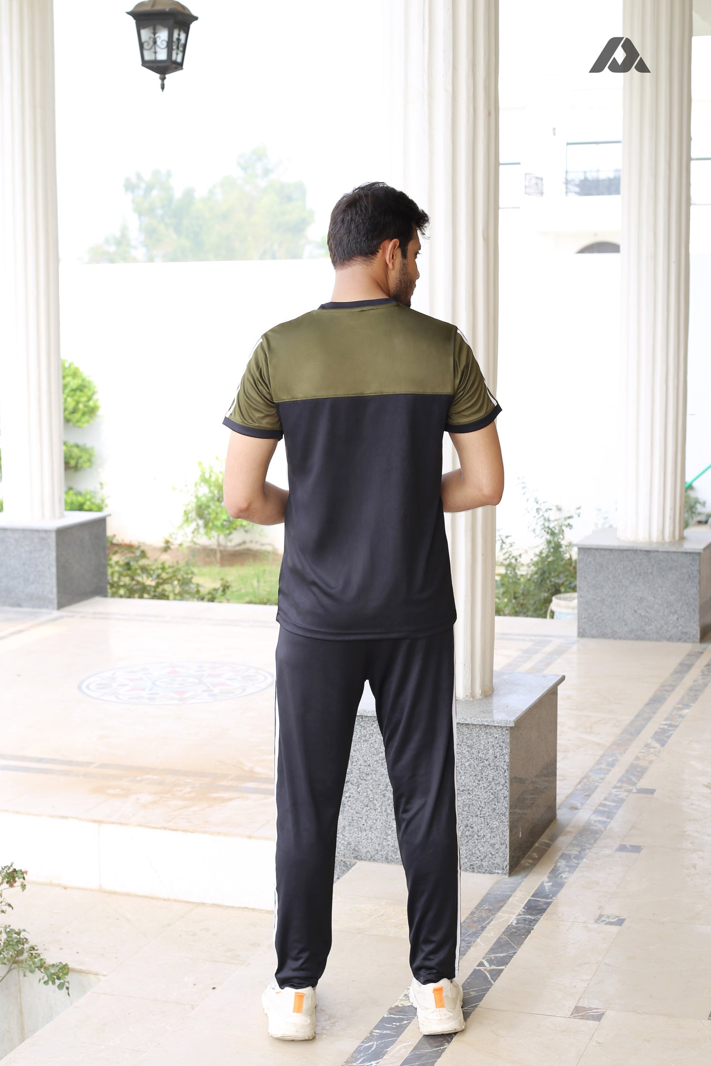 Olive Green & Black Trousers with white Double Stripes - Men's Summer Track Suit