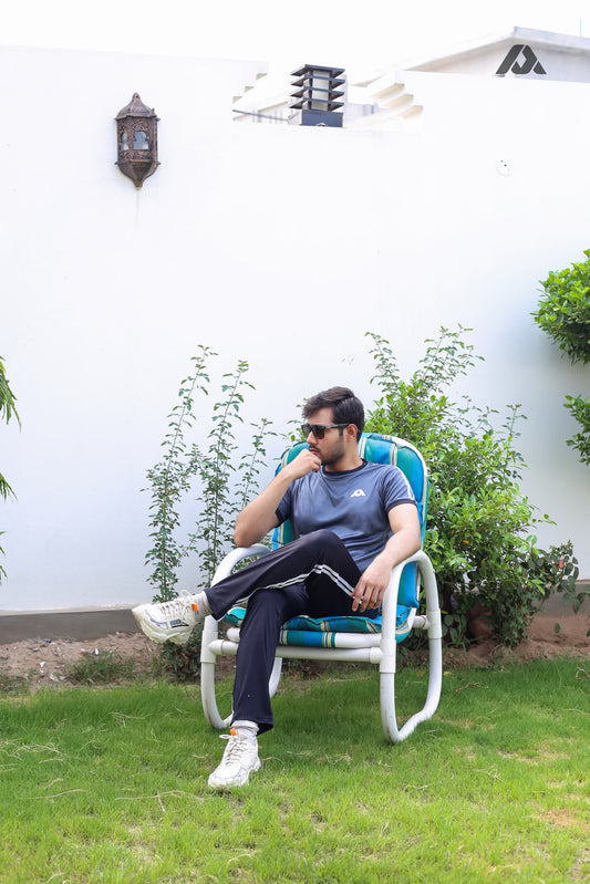 Grey Shirt & Black Trouser with White Double Strips - Summer Track Suits for Men