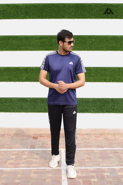 Navy Blue Shirt & Black Trouser - Men's Summer Track Suits